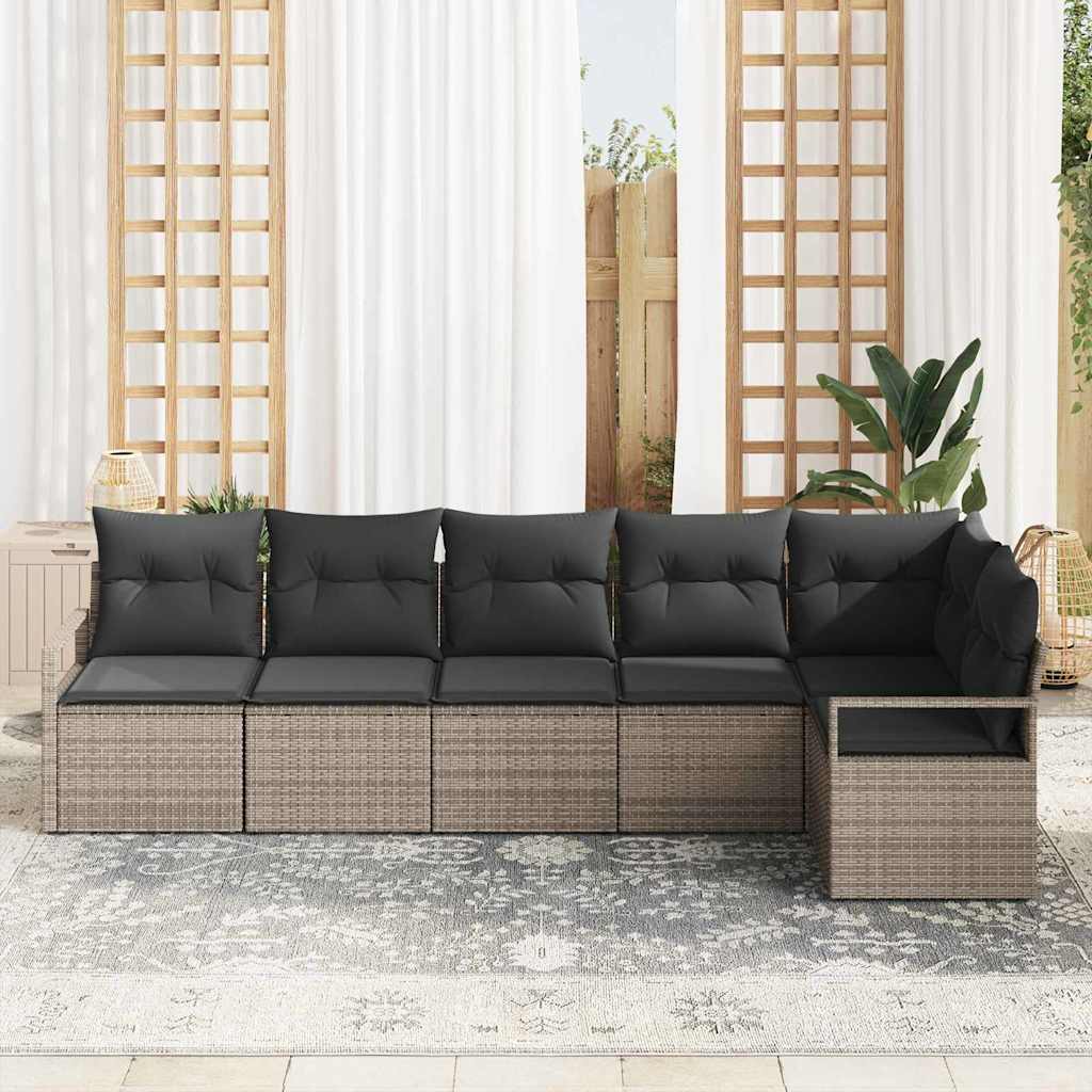 Garten-Sofa-Set mit Kissen mit Speicher 6 pcs Grau